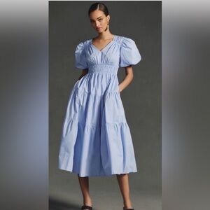Anthropologie/ Moon River Blue Puff Sleeve Dress